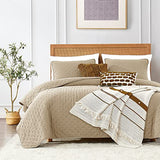 ROARINGWILD Beige Cloud Twin Size Quilt Bedding Sets with Pillow Sham, Farmhouse Lightweight Soft Bedspread Coverlet, All Season Rustic Country Thin Comforter, 2 Pieces, 68x90 inches, Tan Cream ROARINGWILD