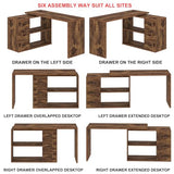 HSH L Shape Home Office Desk with Drawers, L-Shaped Computer Desk with Storage Cabinet Shelves, Wood Executive Desk for Writing Work, Reversible Study Table in Bedroom Living Room, Rustic Brown, 55 In HSH