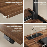 ModernMate Electric Standing Desk with 2-Drawer File Cabinet, Adjustable Height Executive Desk, Home Office Workstation with A Engineered Wood 1.18" Solid Desktop, Built-in Outlets, Black Walnut ModernMate