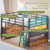 Dnxao Low Loft Bed Twin with Desk,9 Storage Drawers,Twin Bed Frames for Kids with 15.8" H Safety Guardrail,Kids Loft Bed with LED Lights and Charging Station,Inclined Ladder,Spave Saving,Rustic Brown Dnxao