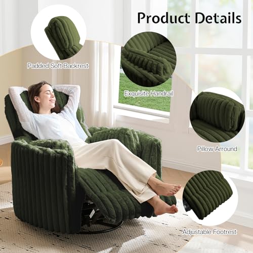 Jocisland Power Recliner Nursery Chair for Adults, Electric Swivel Rocking Glider with USB & Type-C, Soft Fabric Armchair with 2 Pillows, Cozy Reclining Sofa for Living Room, Bedroom, Green