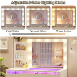 HUAHUU Vanity Desk with Lighted Mirror & Transparent Top, Makeup Vanity Desk with 4 Transparent Drawers and RGB Lighting, Built-in Power Outlet, 3-Tier Side Shelves & Storage Organizer for Bedroom HUAHUU