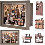 Book Nook Kit - 3D Wooden Puzzle with LED Switch Control & Wall-Mountable Frame，DIY Miniature House for Beginners，Bookshelf/Tabletop/Wall Decor for Craft Lovers，Dollhouse Gift (Lily Sewing Shop)