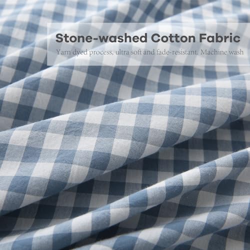 K MASANIJI Dust Blue White Plaid Ruffle Sheets Twin Size 4-Piece Set, 300TC 100% Yarn Dyed Cotton Sheets18 in Deep Pocket Preppy Gingham Sheets Decorative Bedding (Dust Blue/White Plaid, Twin) K MASANIJI