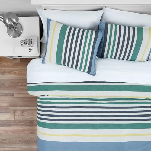 Nautica - Twin Comforter Set, Reversible Cotton Bedding with Matching Sham, Medium Weight for Year Round Use, Dorm Essentials, Oeko-Tex Certified (Dover Blue) Nautica