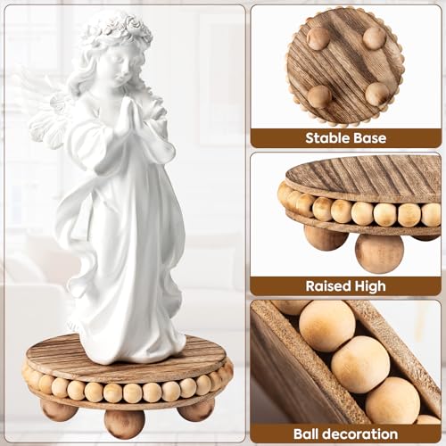 HouseJoy 2Pcs Wood Risers for Display Decorative,Round Beaded Riser Distressed for Decor ,Wooden Farmhouse Coasters Mini Cake Stand Plant Stand,Rustic Pedestal Stand Decor Display Risers for  - WoodArtSupply