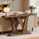 Tribesigns 55-Inch Farmhouse Console Table, Farmhouse Behind The Couch Table TV Stand with Geometric Base, Skinny Sofa Table Entryway Table for Entrance, Living Room, Hallway, Foyer, Rustic Brown Tribesigns