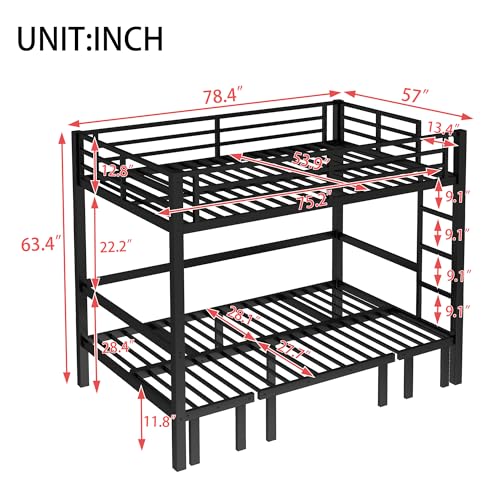 Bellemave Full Over Full Futon bunk Bed, Lower bunk can be Pulled Out in Three Sections, Loft Bed with Sofa for Teens, Adults, Bedroom, Black(Excluding Cushions and mattresses) Bellemave