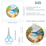 Zhenqing Beach Landscape Embroidery Kit, Seaside Floral Craft Set with 20cm Hoop, Printed Design on 29x29cm Cotton Fabric, DIY Coastal Wall Art (JC0027)