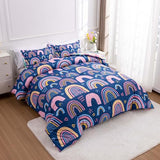 Btargot Lightweight Soft 3 Piece Rainbow Comforter Set with 2 Pillow Covers, Cartoon Love Hearts Suns and Stars Bedding Set for Girls Boys Kids, Twin Dark Blue Btargot