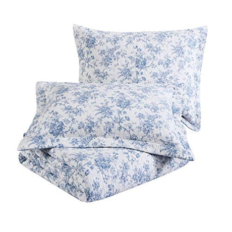Laura Ashley - Full/Queen Quilt Set, Reversible Cotton Bedding with Matching Sham, Medium-Weight for Year Round Use, Floral Print Bed Set (Walled Garden Blue) Laura Ashley