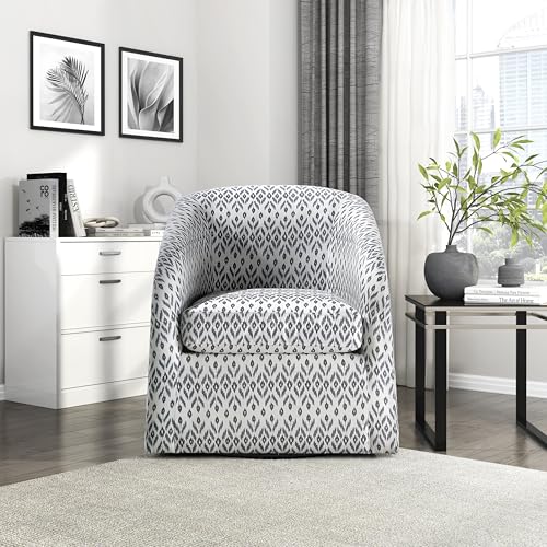 Lexicon Swivel Accent Chair, Fabric Barrel Chair with Solid Wood Frame and Metal Base, Upholstered Arm Chair, Swivel Sofa Chair Modern Reading Chair for Living Room/Office/Apartment, Multi-Color Lexicon
