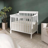 Dream On Me Aden 4-in-1 Convertible Mini Baby Crib, GREENGUARD Gold & BSA Certified, Sustainable Pinewood, Non-Toxic Finish, 3 Mattress Heights, Converts to Mini Day & Twin-Size Bed - White