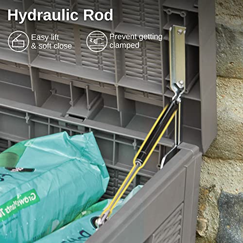 EAST OAK Outdoor Storage Box, 100 Gallon Deck Box, Waterproof Resin Storage Bench for Patio Cushions, Gardening Tools, Pool Toys, Lockable, UV Resistant, Grey EAST OAK