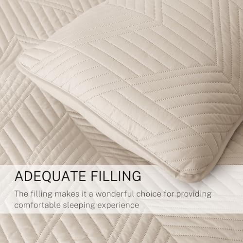 Exclusivo Mezcla Ultrasonic Twin Quilt Bedding Set, Lightweight Brich Beige Bedspreads Soft Modern Geometric Coverlet Set for All Seasons (1 Quilt and 1 Pillow Sham) Exclusivo Mezcla