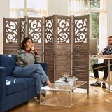 Room Divider Wood Carved Wall Divider Indoor Folding Portable Partition Screen for Home Office Garden Terrace - 6 Panel, 67 * 90inch (Dark Brown) Svimi