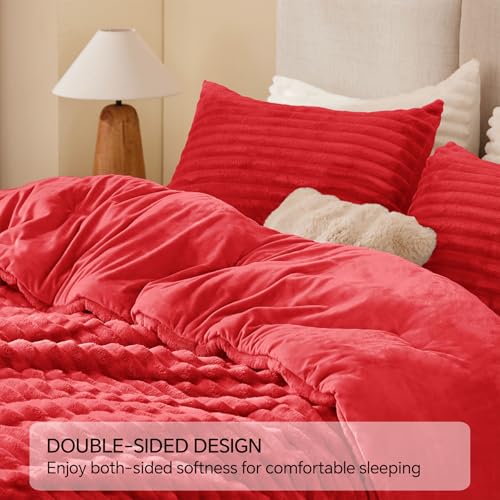 BEDELITE Fleece Twin Comforter Set -Super Soft & Warm Fluffy Red Bedding, Luxury Fuzzy Heavy Bed Set for Winter with 1 Pillow case BEDELITE