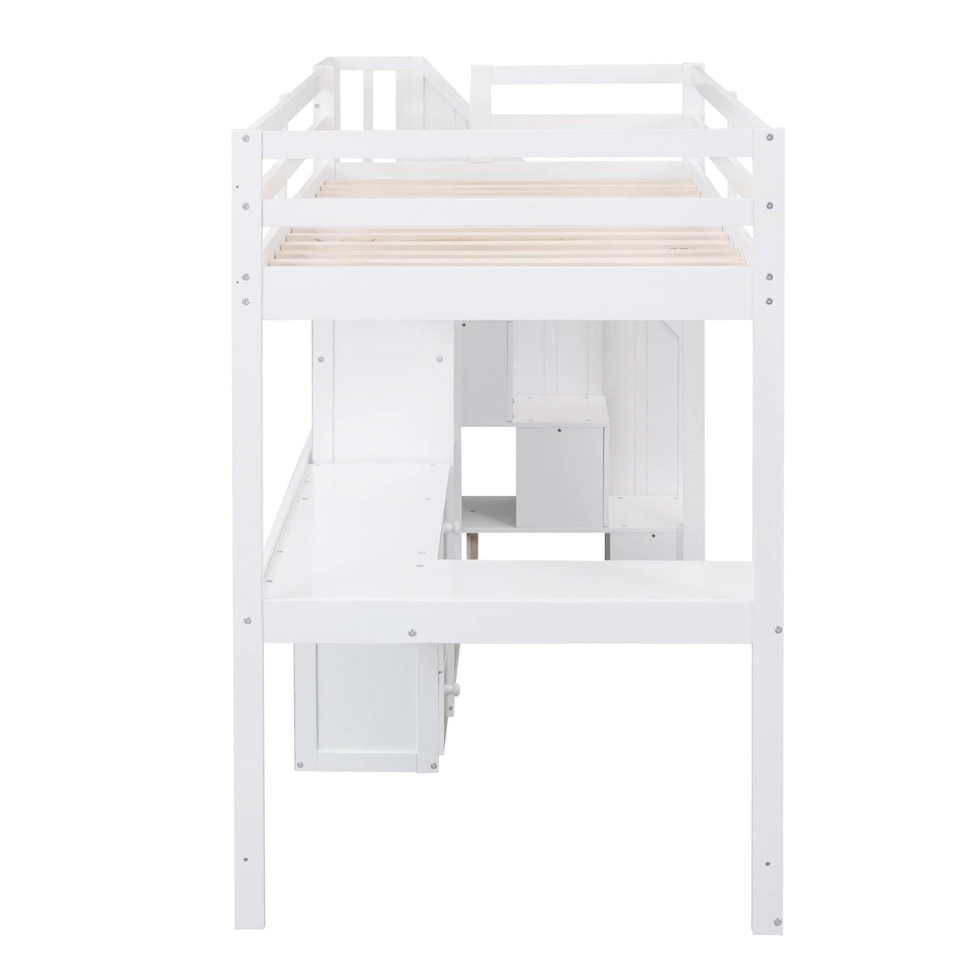 Twin Size Loft Bed with Stairs and Desk by Harper & Bright Designs – White Wood with Storage Solutions for Kids - WoodArtSupply