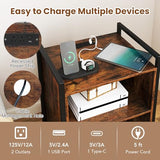 Giantex Record Player Stand with Charging Station, Mobile Turntable Stand with Record Storage & 4 Rolling Wheels, 3-Tier Vinyl Record Storage w/ Open Shelves & Dividers for Living Room, Rustic Brown Giantex