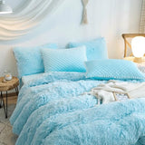 HAIHUA Blue Fluffy Comforter Cover Set - Faux Fur Light Blue Twin Bed Comforter Cover Set 1 Pieces (1 Plush Duvet Cover) Girls Bedding Sets, Solid Color (Blue, Twin) HAIHUA