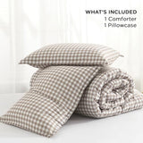 Andency Tan Gingham Comforter Set Twin(66x90Inch), Brown Checkered Grid Plaid Buffalo Bed Set for Girls Boys Kids Teens, 2 Pieces Lightweight Microfiber Geometric Preppy Bedding Andency
