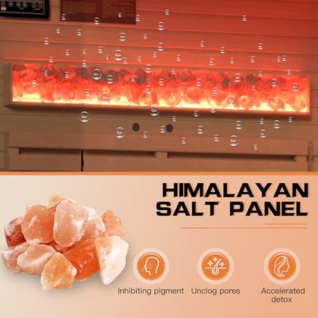 SWHSE 3-4 Person Corner Infrared Sauna- Luxury Home Sauna Spa Room with Himalayan Salt Therapy, Canadian Hemlock&Panoramic Tempered Glass,220V SWHSE