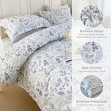 EAVD Blue Floral Comforter Set Twin/Twin XL White Soft Microfiber 3-Pieces Boho Botanical Flower Bedding Comforter Set for Girls with 2 Pillowcases Cute Fresh Botanical Bedding Set for All-Season EAVD