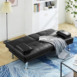 Convertible Folding Futon Sofa Bed Sleeper Couch for Living Room, Modern Faux Leather Upholstered Loveseat w/Removable Armrests, Metal Legs, 2 CupHolders, Love Seat Sofa Bed for Small Spaces (Black) anwickjeff