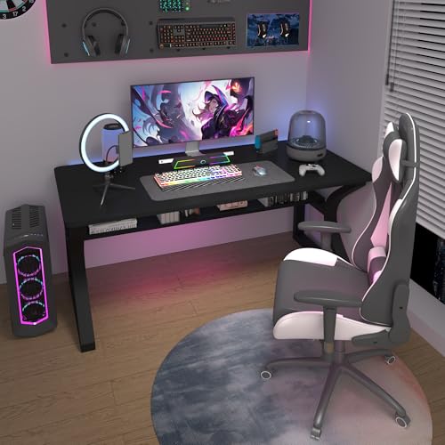 StarGraph Computer Desk 47'' Large Home Office Desk with Sturdy Metal Frame U Shaped Modern Computer Desks with Storage Study Writing Office Work from Home Desks (Black, 47 inch) StarGraph