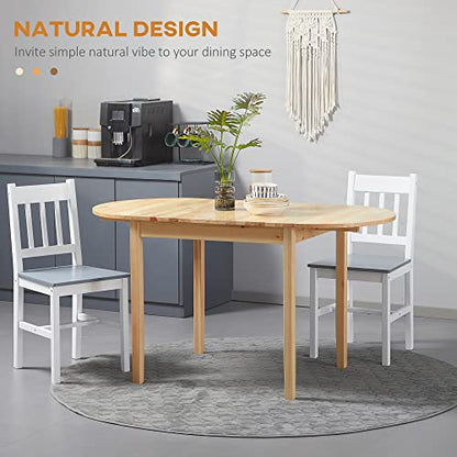 HOMCOM 55" Solid Wood Kitchen Table, Drop Leaf Tables for Small Spaces, Folding Dining Table, Natural - WoodArtSupply