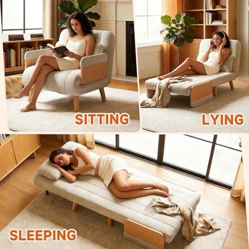 Vakdle 35.43“ Sofa Bed,Adjustable Backrest&futon Sofa Bed, Modern Convertible Sleeper Chair for Bedroom，Small Spaces,Dorm, Living Room,Office Vakdle