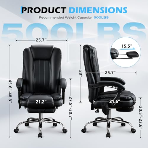 Massage Office Chair with Foot Rest,6 Points Vibration and Heat Ergonomic Executive Desk Chair for Heavy People,500lbs Big and Tall Office Chairs with Reclining High Back for Home Office KWKSV