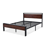 SHA CERLIN 14-Inch Full Size Metal Platform Bed Frame with Rustic Wooden Headboard and Footboard SHA CERLIN
