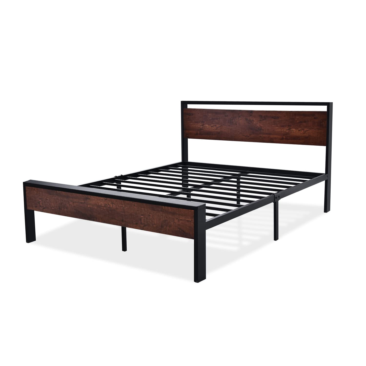 SHA CERLIN 14-Inch Full Size Metal Platform Bed Frame with Rustic Wooden Headboard and Footboard - WoodArtSupply