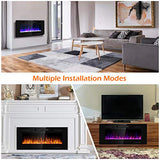 Tangkula 42 Inches Recessed Electric Fireplace, in-Wall & Wall Mounted Electric Heater with Adjustable Flame Color & Speed, Remote Control, Touch Screen, 750-1500W (42 Inches) Tangkula