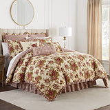 Waverly Norfolk 4-Piece 100% Cotton Comforter Set - King Red Floral Prints, with 2 Shams & 1 Bedskirt Waverly