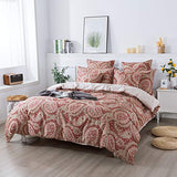 FADFAY Paisley Duvet Cover Set 100% Cotton Ultra Soft Red and Beige Reversible Paisley Bedding Set with Hidden Zipper Closure 3 Pieces, 1Duvet Cover & 2Pillowcases, King/California King Size FADFAY