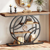 Huuger 47.2 Inch Entryway Table, Industrial Console Sofa Table with Storage, Accent Table with Shelves, for Entry, Hallway, Entrance, Foyer, O-Shaped Metal Frame, Rusitc Brown Huuger