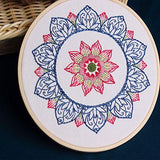 KISSBUTY Full Range of Embroidery Starter Kit with Pattern, Cross Stitch Kit Including Embroidery Fabricwith Floral Pattern, Bamboo Embroidery Hoop, Color Threads and Tools Kit (Blue Mandala)