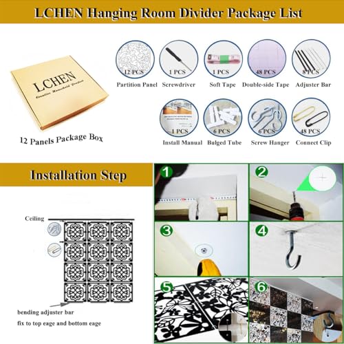 Lchen Hanging Room Divider Panel, 12 Pieces White Screen Panels Solid Board Cut Room Partition Home Decoration(Mixed,15.7"x15.7"x0.03") Lchen