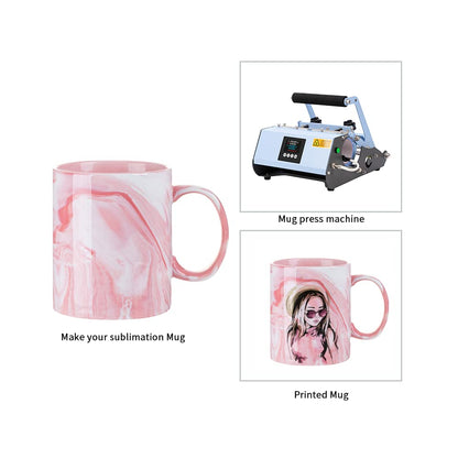 PYD Life 8 Pack Sublimation Mugs Blanks 11 OZ Pink Marble Texture Coffee Mugs Ceramic Photo Cups Bulk for Cricut Mug Press Print for Mother's Day Gifts