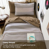 Cottolester Brown Comforter Set Twin Size,Classic Striped Comforters for Girls,5 Pieces Bed in A Bag Simple Neutral-Style Bedding Sets for Kids Teen Cottolester