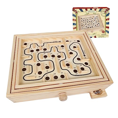 GOTHINK Wooden Labyrinth Game, Mable Ball Tilt Maze Board Game,Table Balance Game and Toy for Kids and Adults GOTHINK