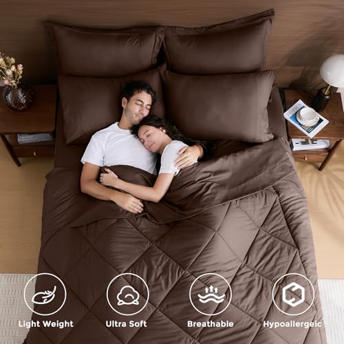 HEVUMYI Brown King Comforter Set - 7-Piece All Season Bed in a Bag King, Ultra Soft Bedding Set with Comforter, Flat Sheet, Fitted Sheet, Pillowcases, Pillow Shams HEVUMYI