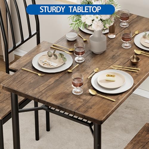 SLEKVERSA Rustic Wooden Dining Table Set for 4, 4-Piece Farmhouse Kitchen Table with 1.18" Thickened Tabletop, Chairs & Adjustable Legs, Space-Saving Dining Furniture for Apartment & Small Spaces, Ret SLEKVERSA