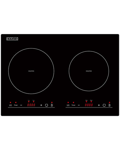 Empava IDC12B2 Horizontal Electric Stove Induction Cooktop with 2 Burners in Black Vitro Ceramic Smooth Surface Glass 120V, 12 Inch Empava
