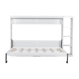HABITRIO Full Size Murphy Bed, Wooden Wall Cabinet Bed with Bookshelf, White HABITRIO