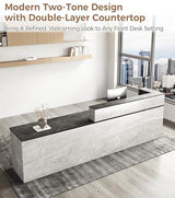 79" L-Shaped Reception Desk with Counter – Modern Front Desk Reception Room Table with Lockable Drawer, Keyboard Tray & Cable Grommet for Office, Salon, Lobby, Checkout (Gray & Black, Left) Anzhap