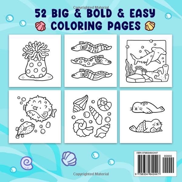 Ocean Scene: Coloring Book for Adults and Kids, Bold and Easy Designs for Relaxation with Sea Life (Bold & Easy Coloring) WoodArtSupply