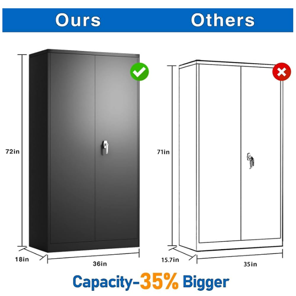 Majnesvon Metal Storage Cabinet, 72" Locking Metal Storage Cabinet, with 2 Doors and 4 Adjustable Shelves, for Storage Office, Garage, Home, - WoodArtSupply